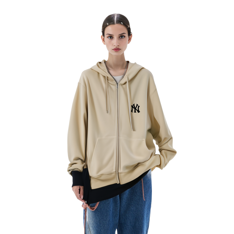 MLB New York Yankees Big Logo Zip-Up Hoodie Unisex Off-White Jacket. 3ATRB0214-50BGL 圖 8