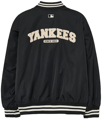 MLB New York Yankees Black Nylon Oversized Varsity Jacket Unisex Long Sleeve 3AJPV0434-50BKS Lookbook MLB New York Yankees Black Nylon Oversized Varsity Jacket Unisex Long Sleeve 3AJPV0434-50BKS
