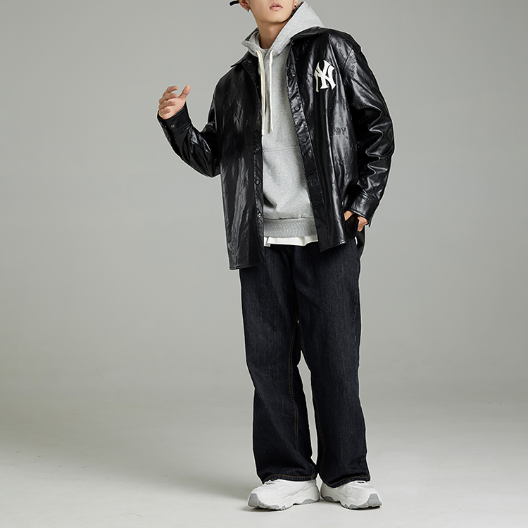 MLB New York Yankees Buttoned Embroidered Logo Jacket Black  Outerwear 3AWSM0324-50BKS 圖 4