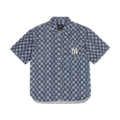 MLB New York Yankees Classic Logo Denim Short-Sleeve Shirt Unisex Blue. 3ADRMN123-50BLS