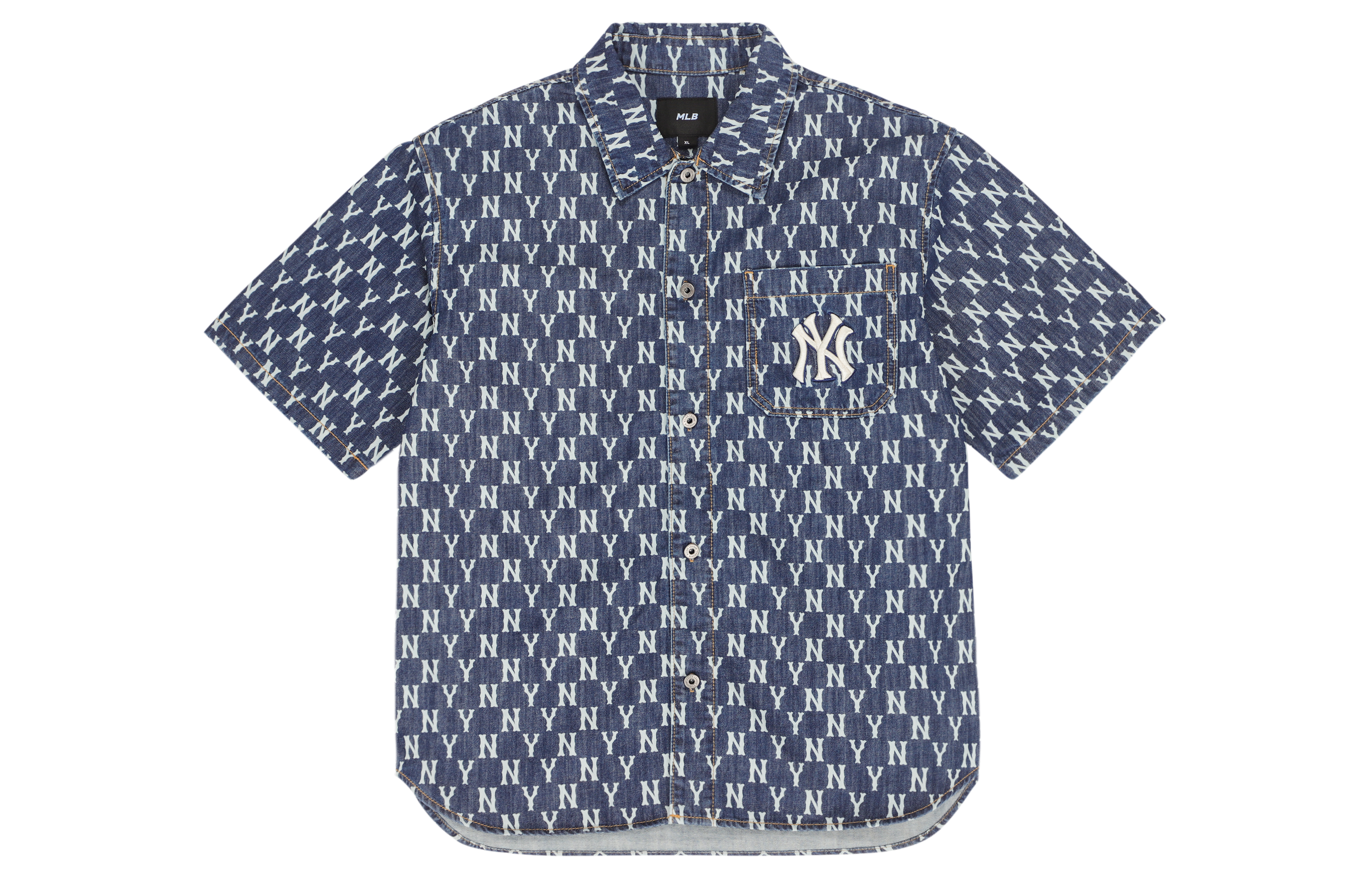 Order MLB New York Yankees Classic Logo Denim Short-Sleeve Shirt Unisex Blue. 3ADRMN123-50BLS