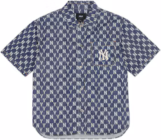 Order MLB 紐約洋基經典標誌丹寧短袖襯衫 男女款 藍色 3ADRMN123-50BLS