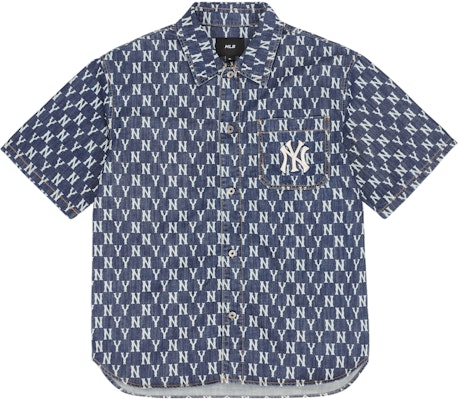 MLB New York Yankees Classic Logo Denim Short-Sleeve Shirt Unisex Blue. 3ADRMN123-50BLS Order MLB New York Yankees Classic Logo Denim Short-Sleeve Shirt Unisex Blue. 3ADRMN123-50BLS