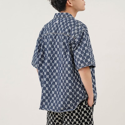 MLB New York Yankees Classic Logo Denim Short-Sleeve Shirt Unisex Blue. 3ADRMN123-50BLS 2