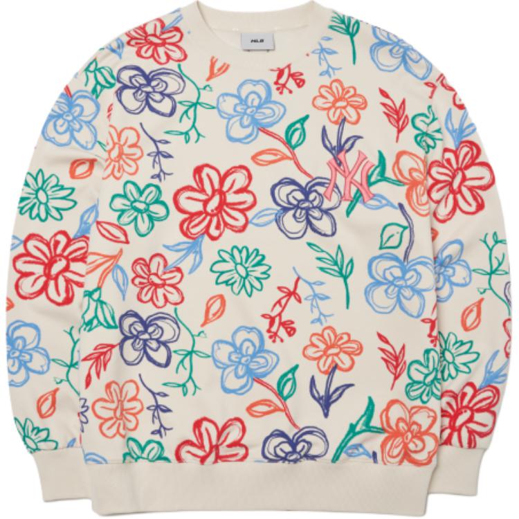 MLB New York Yankees Crayon Floral Print Sweatshirt Unisex Off-White 3AMTG0114-50CRS