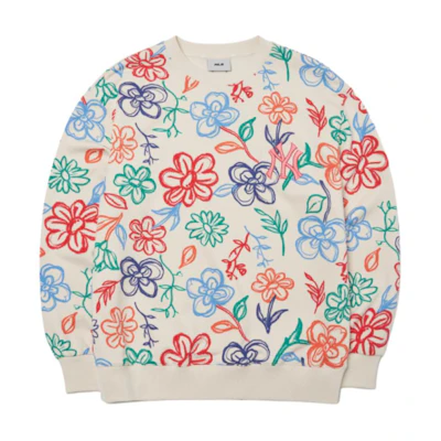 MLB New York Yankees Crayon Floral Print Sweatshirt Unisex Off-White 3AMTG0114-50CRS