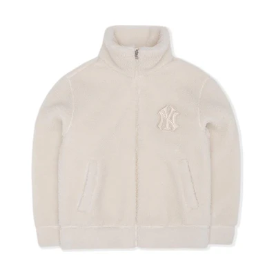 MLB New York Yankees Cream Embroidered Logo Polo Collar Jacket Unisex 3AFDEC126-50CRS