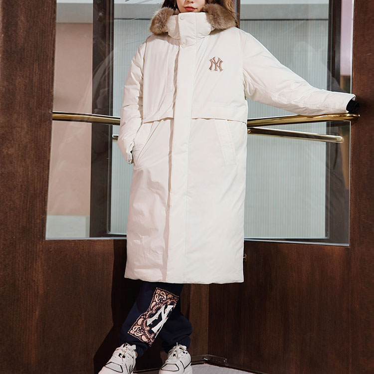 Shop MLB New York Yankees Cream White Unisex Puffer Down Jacket Hoodie. 3ADJEC626-50WHS