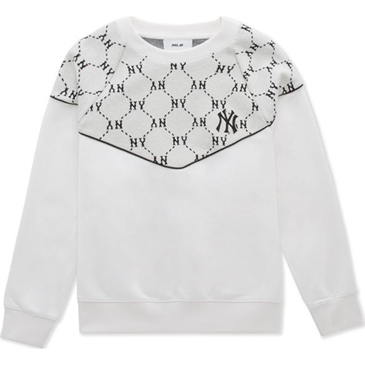 MLB New York Yankees Dia Monogram Ribbed Crewneck Sweatshirt Cream Unisex 3AMTM1144-50CRS