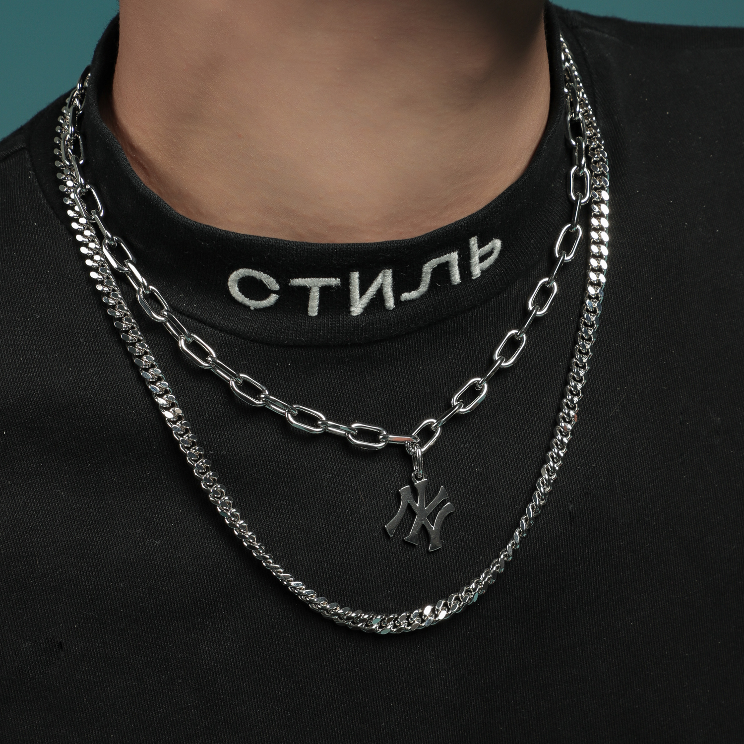 Sizing MLB New York Yankees Double-Layer Necklace Unisex Couple Design Summer 2021 32JA01111-50W