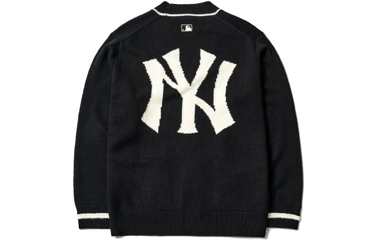 Lookbook MLB New York Yankees Embroidered Logo Black Knit Cardigan Unisex Sweater. 3AKT00114-50BKS