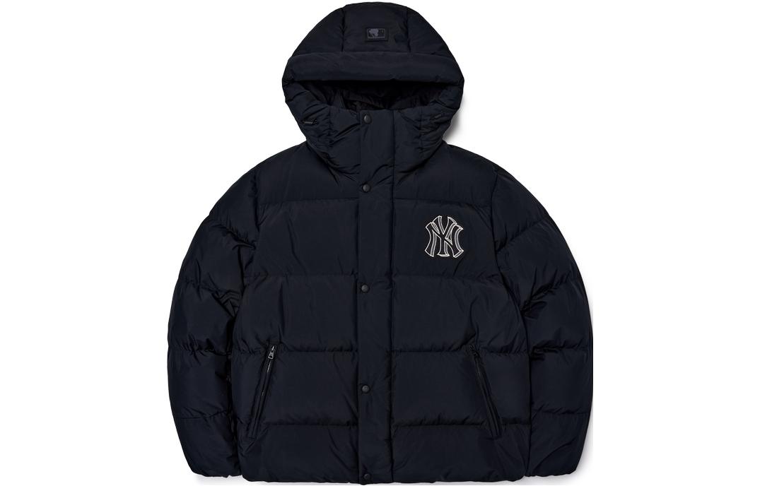 MLB New York Yankees Embroidered NY Logo Hooded Down Jacket Black Unisex Short 3ADJB0626-50BKS