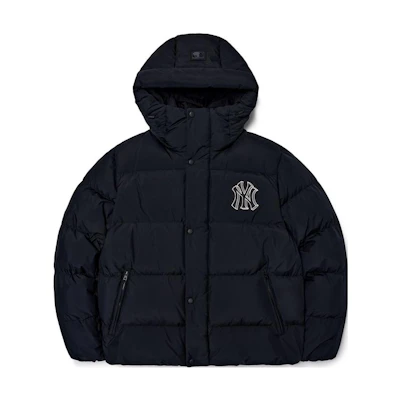 MLB New York Yankees Embroidered NY Logo Hooded Down Jacket Black Unisex Short 3ADJB0626-50BKS