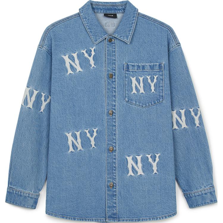 MLB New York Yankees Embroidered Soft Denim Jacket Unisex Light Blue Long Sleeve 3ADRG0344-50BLL