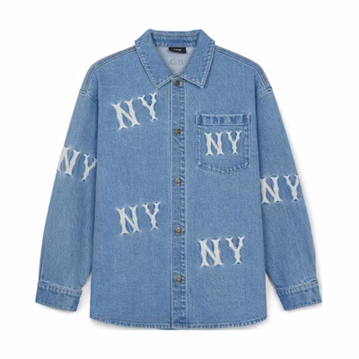 MLB New York Yankees Embroidered Soft Denim Jacket Unisex Light Blue Long Sleeve 3ADRG0344-50BLL