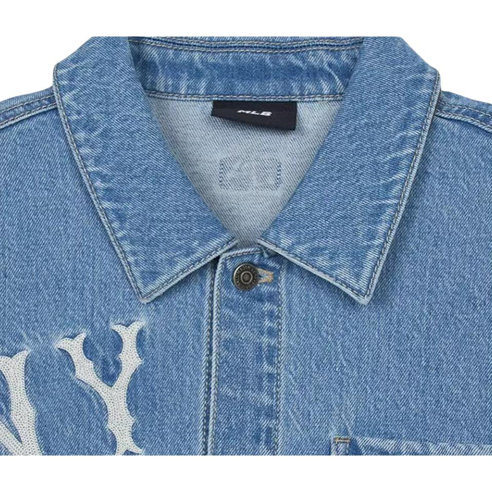 MLB New York Yankees Embroidered Soft Denim Jacket Unisex Light Blue Long Sleeve 3ADRG0344-50BLL 圖 4