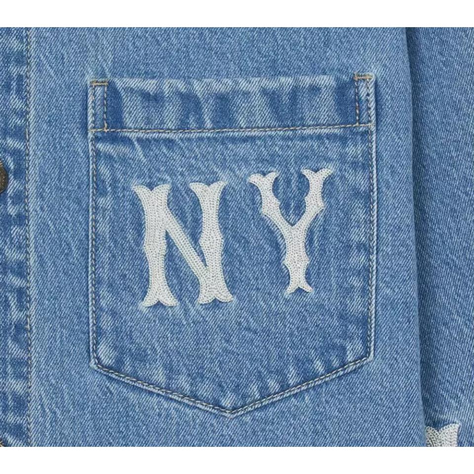 MLB New York Yankees Embroidered Soft Denim Jacket Unisex Light Blue Long Sleeve 3ADRG0344-50BLL 圖 5