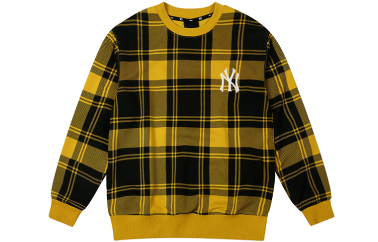 MLB New York Yankees Firework Plaid Crewneck Sweatshirt Yellow Unisex 31MTE3041-50D