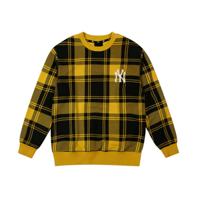 MLB New York Yankees Firework Plaid Crewneck Sweatshirt Yellow Unisex 31MTE3041-50D
