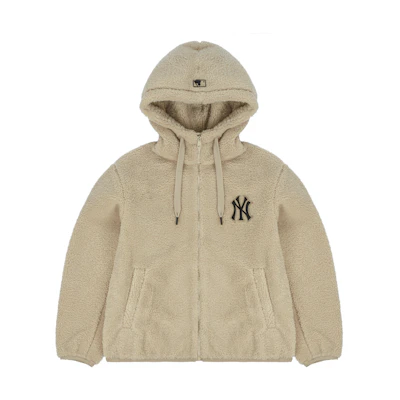 MLB New York Yankees Fleece Hooded Jacket Sand Brown Unisex Casual Wear. 3AJPF3216-50SAS