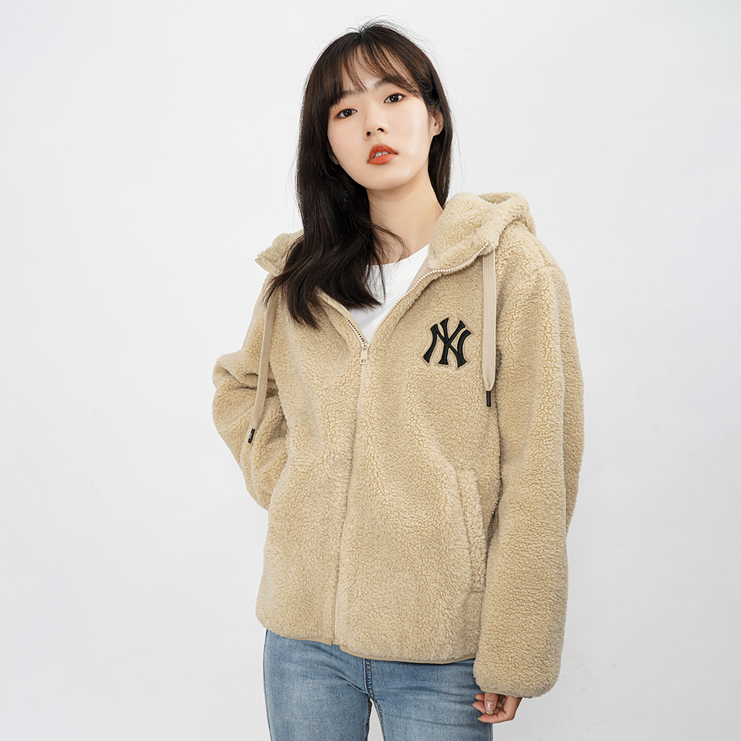MLB New York Yankees Fleece Hooded Jacket Sand Brown Unisex Casual Wear. 3AJPF3216-50SAS 圖 5
