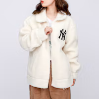Shop MLB 紐約洋基隊羊毛標誌夾克 冬季男女同款 米白色 3AJPF0316-50CRS