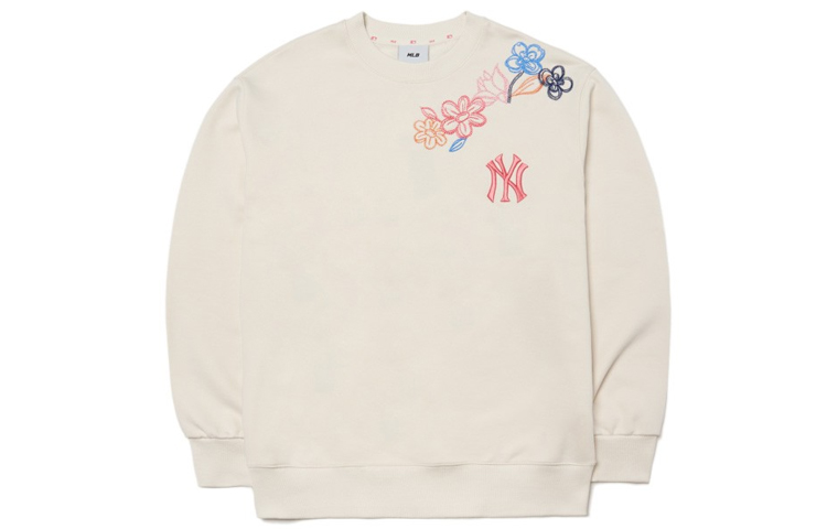 MLB New York Yankees Floral Embroidered Logo Crewneck Sweatshirt Unisex Off-White 3AMTG0214-50CRS