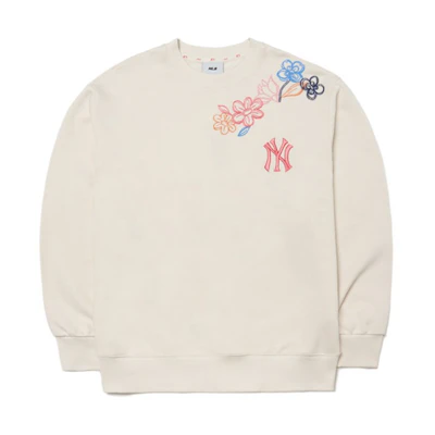 MLB New York Yankees Floral Embroidered Logo Crewneck Sweatshirt Unisex Off-White 3AMTG0214-50CRS