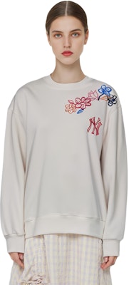 MLB 紐約洋基花卉刺繡標誌圓領衛衣 男女款 米白色 3AMTG0214-50CRS Shop MLB 紐約洋基花卉刺繡標誌圓領衛衣 男女款 米白色 3AMTG0214-50CRS