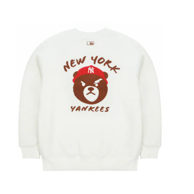MLB New York Yankees Frowning Bear Embroidered Crewneck Sweatshirt Cream Unisex 3AMTEC816-50CRS