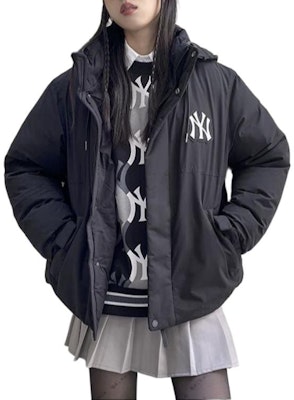 MLB New York Yankees FW22 Black Hooded Down Jacket Short Winter Coat 3ADJB1126-50BKS Details for MLB New York Yankees FW22 Black Hooded Down Jacket Short Winter Coat 3ADJB1126-50BKS