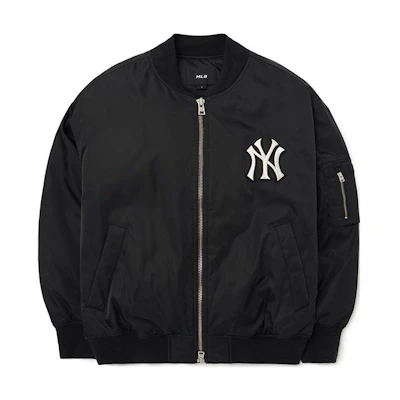 MLB New York Yankees FW22 Black Logo Print Ribbed Collar Zip Jacket Unisex 3AJPB0124-50BKS