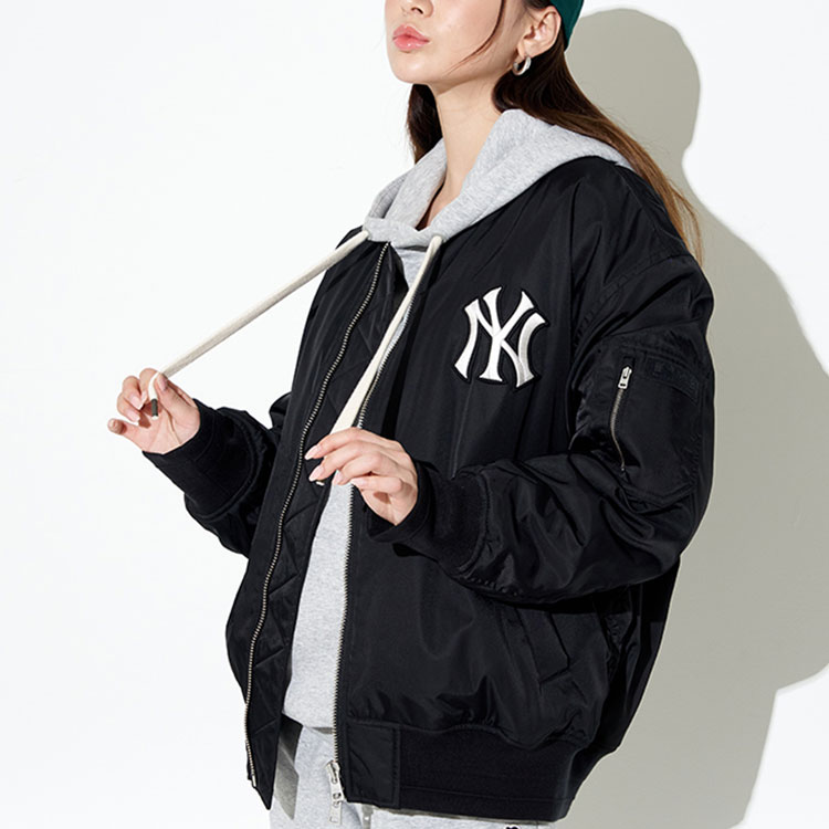 Sizing MLB紐約洋基FW22黑色標誌印花羅紋領拉鍊外套 男女通用 3AJPB0124-50BKS