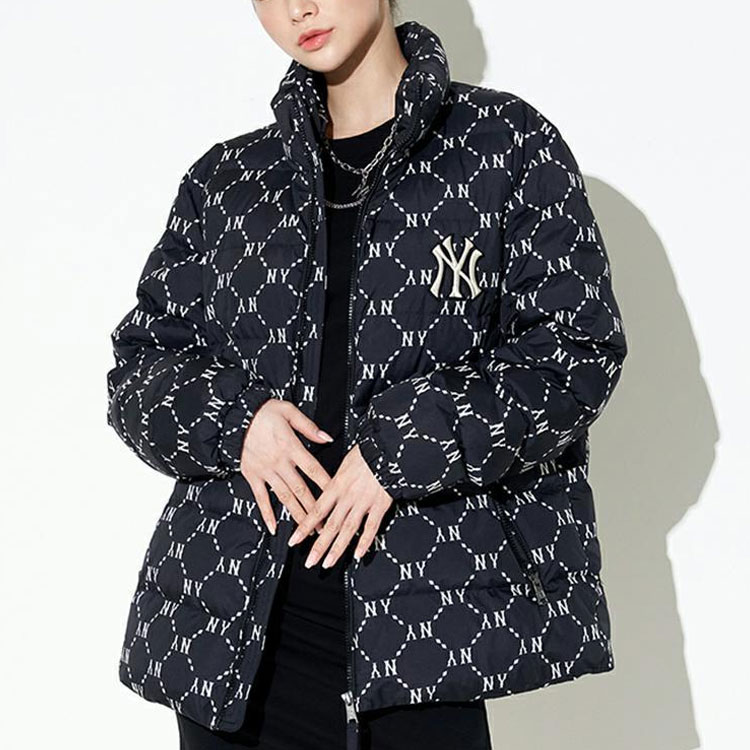 Shop MLB 纽约洋基队 FW22 菱格短款羽绒夹克 黑色 男女同款 3ADJM0826-50BKS