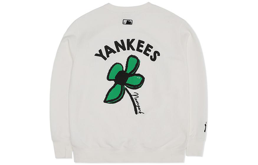 MLB New York Yankees FW22 Floral Print Back White Crewneck Sweatshirt Unisex 3AMTEC424-50IVS