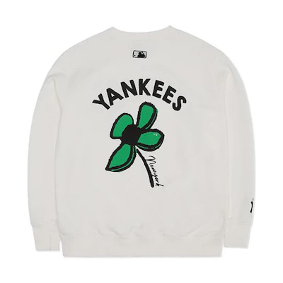 MLB New York Yankees FW22 Floral Print Back White Crewneck Sweatshirt Unisex 3AMTEC424-50IVS