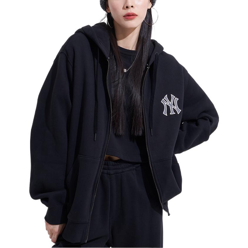 MLB New York Yankees FW22 Logo Print Hoodie Zip-Up Black Unisex Fleece 3ATRB0426-50BKS 圖 4