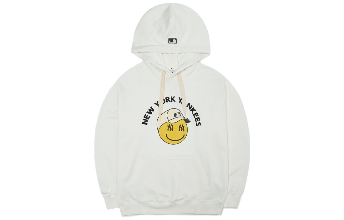 MLB New York Yankees FW22 Smiley Print Drawstring Hoodie Unisex White 3AHDN0124-50IVS