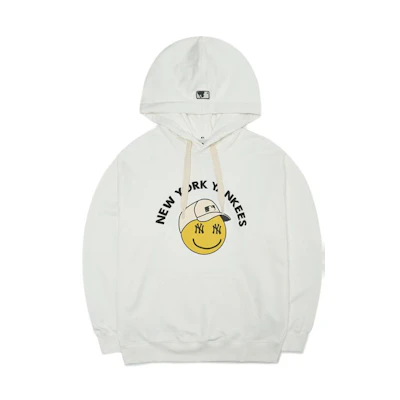 MLB New York Yankees FW22 Smiley Print Drawstring Hoodie Unisex White 3AHDN0124-50IVS