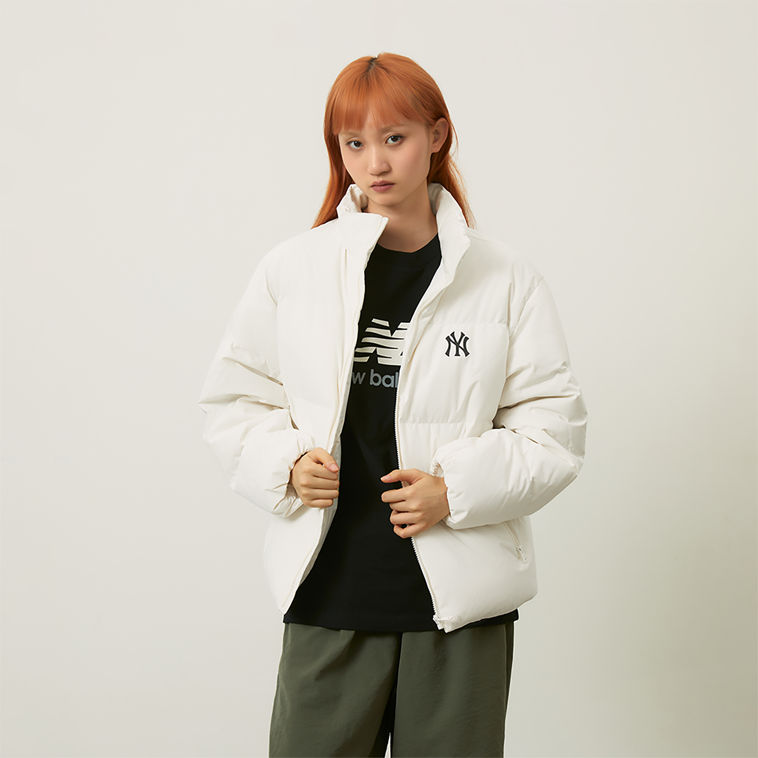 Purchase MLB 紐約洋基 FW24 米白色短版羽絨外套 男女寬鬆拉鍊款 3ADJB0446-50CRS