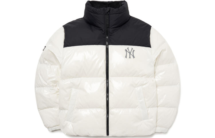 MLB New York Yankees Glossy Colorblock Puffer Jacket Winter Unisex White. 3ADJN0516-50IVS