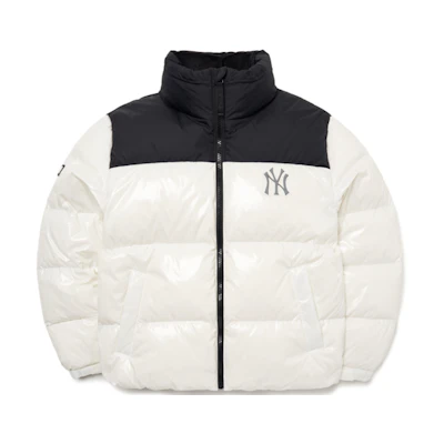 MLB New York Yankees Glossy Colorblock Puffer Jacket Winter Unisex White. 3ADJN0516-50IVS