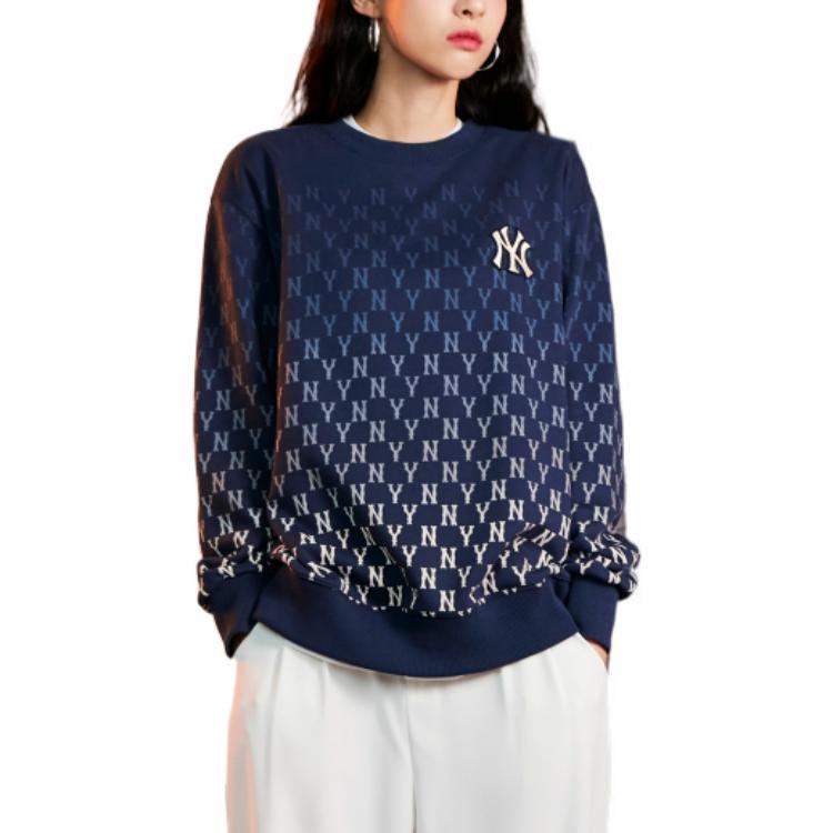 MLB New York Yankees Gradient Logo Crewneck Sweatshirt Navy Unisex Fall Style 3AMTM1024-50NYD 圖 4