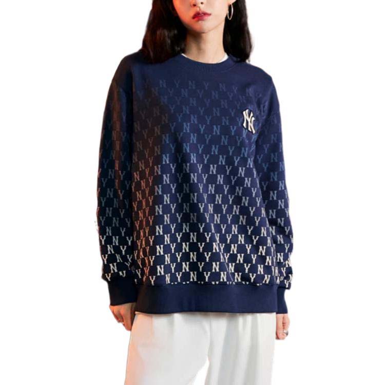 MLB New York Yankees Gradient Logo Crewneck Sweatshirt Navy Unisex Fall Style 3AMTM1024-50NYD 圖 5