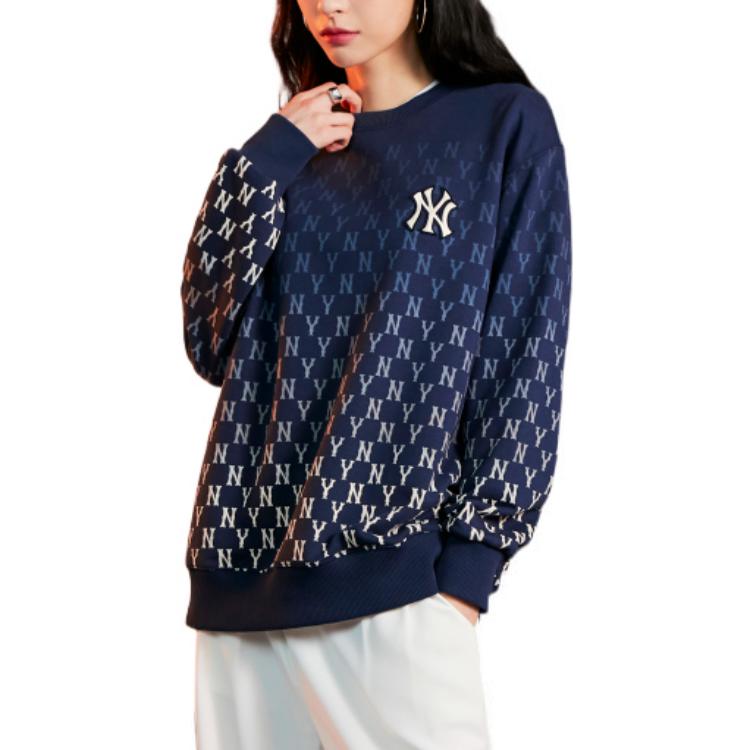 MLB New York Yankees Gradient Logo Crewneck Sweatshirt Navy Unisex Fall Style 3AMTM1024-50NYD 圖 6