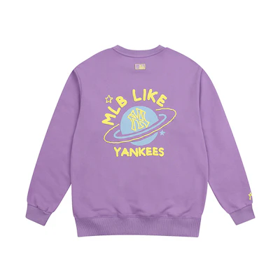 MLB New York Yankees Graffiti Crewneck Fleece Sweatshirt Purple Unisex 31MT54061-50V