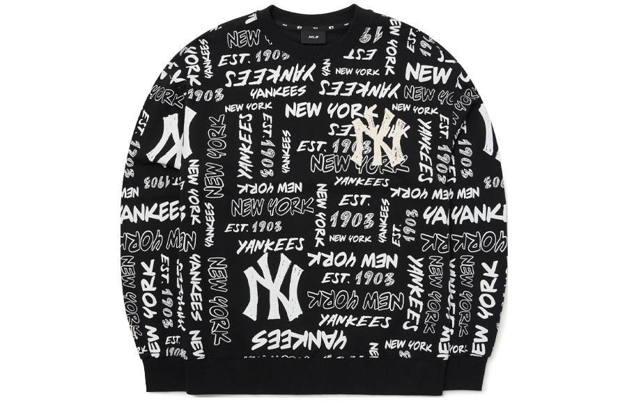 MLB New York Yankees Graffiti Logo Pullover Sweatshirt Black Unisex Autumn 3AMTZ0124-50BKS