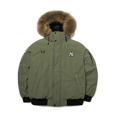 MLB New York Yankees Green Winter Short Down Jacket with Fur Hood. 3ADJB0716-50KAS