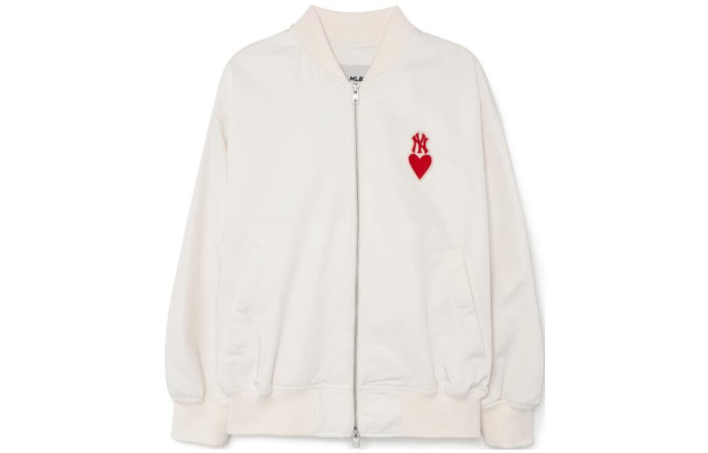 MLB New York Yankees Heart Print Collarless Jacket Unisex White 3AJPH0131-50CRS