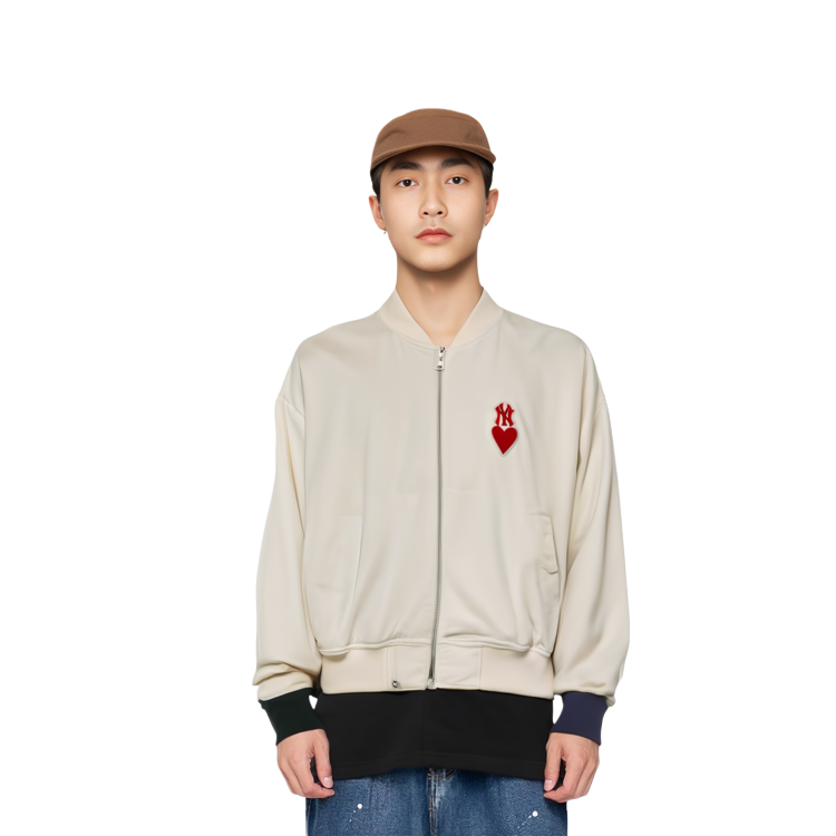 MLB New York Yankees Heart Print Collarless Jacket Unisex White 3AJPH0131-50CRS 圖 5